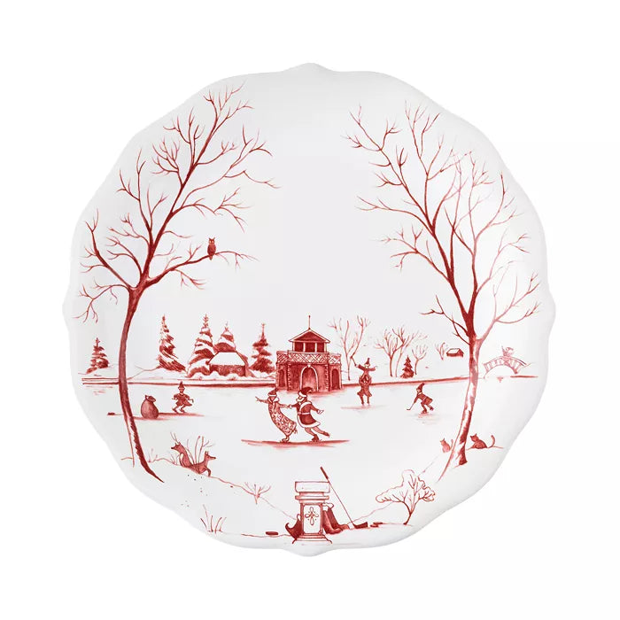 Country Estate Winter Frolic "Mr. & Mrs. Claus" Ruby Party Plates, Set/4