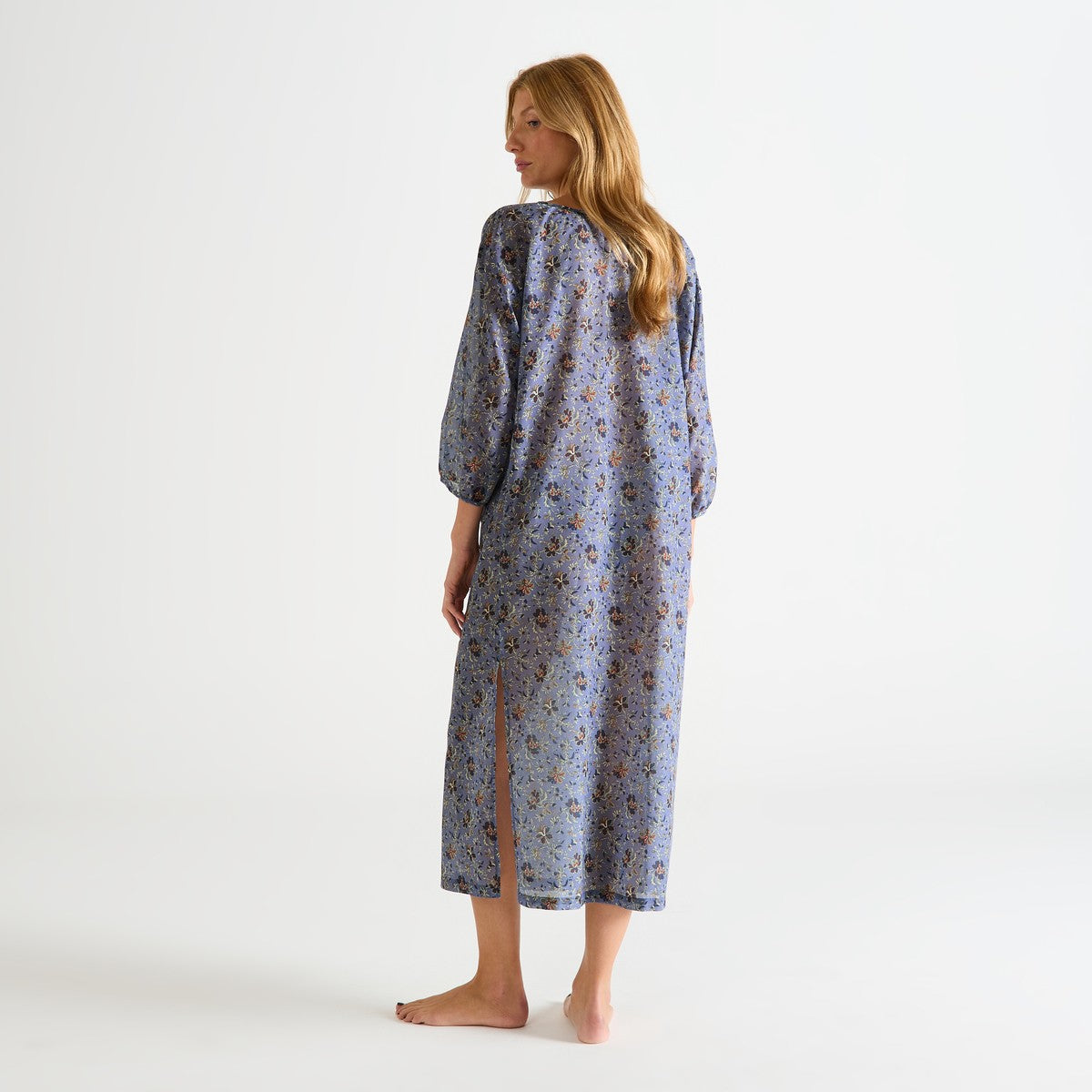 Laurence Tavernier India Long Nightdress - 3/4 Sleeve Bleu