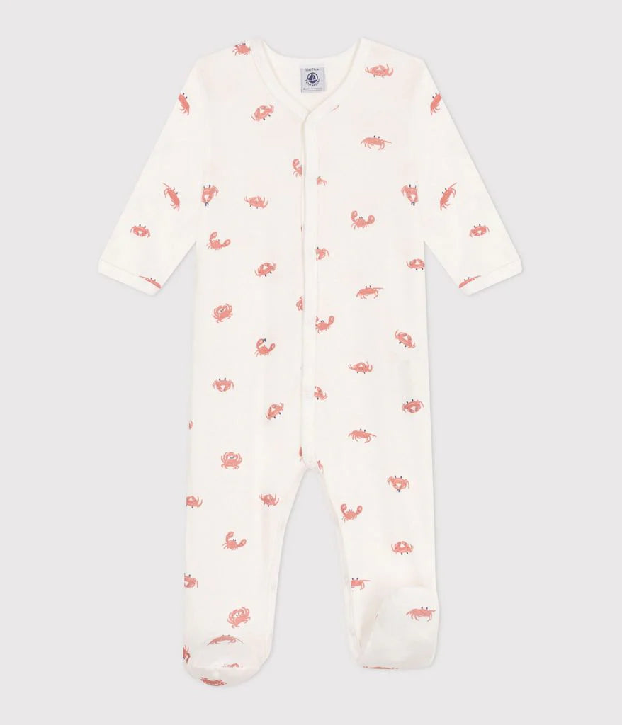 Petit Bateau Baby Front Snap Crab Print Footie