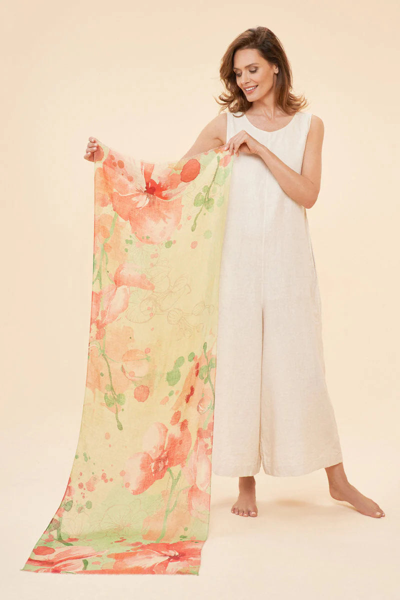 Powder 100% Linen Watercolor Orchid Scarf