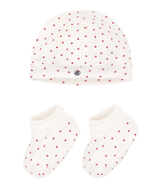 Petit Bateau Baby Heart Hat & Booties Set