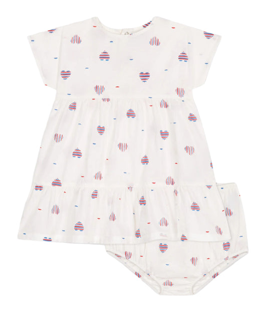 Petit Bateau Baby Girl Short Sleeve Stripe Hearts Dress & Bloomers