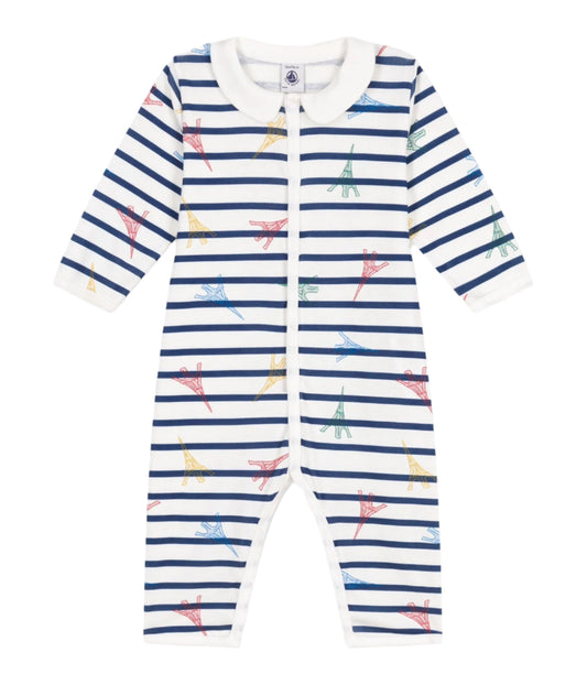 Petit Bateau Baby Long Sleeve Stripe Eiffel Tower Romper