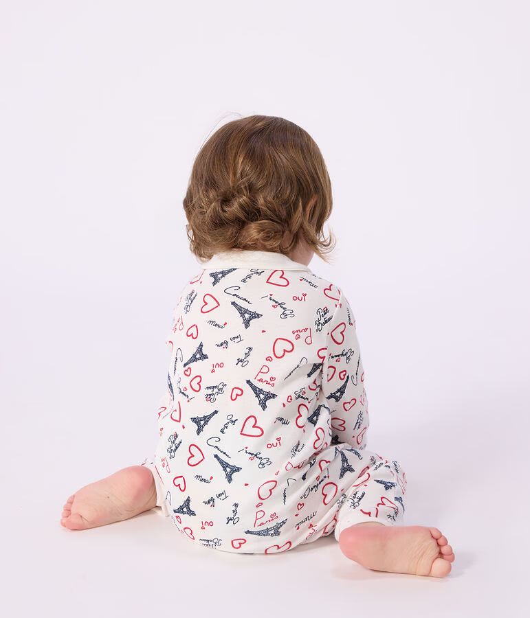 Petit Bateau Paris Print Romper footless cotton pajama suit