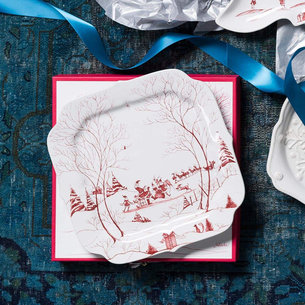 Juliska Winter Frolic Ruby Santa's Cookie Tray Naughty and Nice List