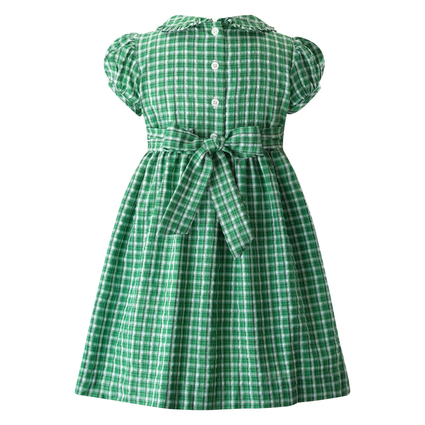 Rachel Riley Check Frill Front Dress, Green - La Petite Maison