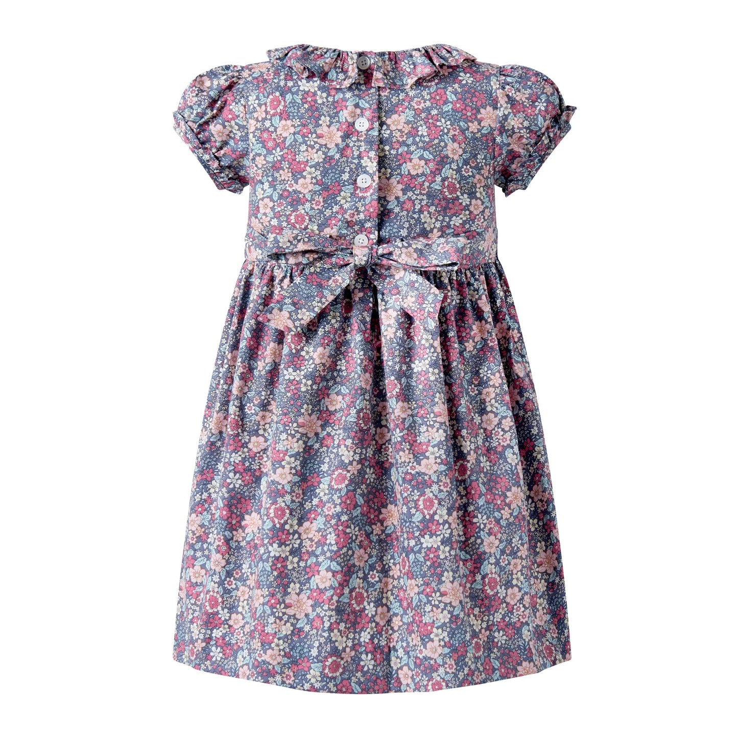 Rachel Riley Pink Grey Floral Smocked Dress