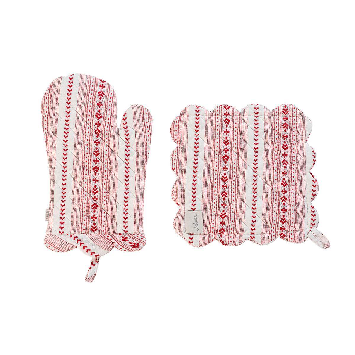 Villa Stripe Oven Mitt and Pot Holder Set/2pc - Red