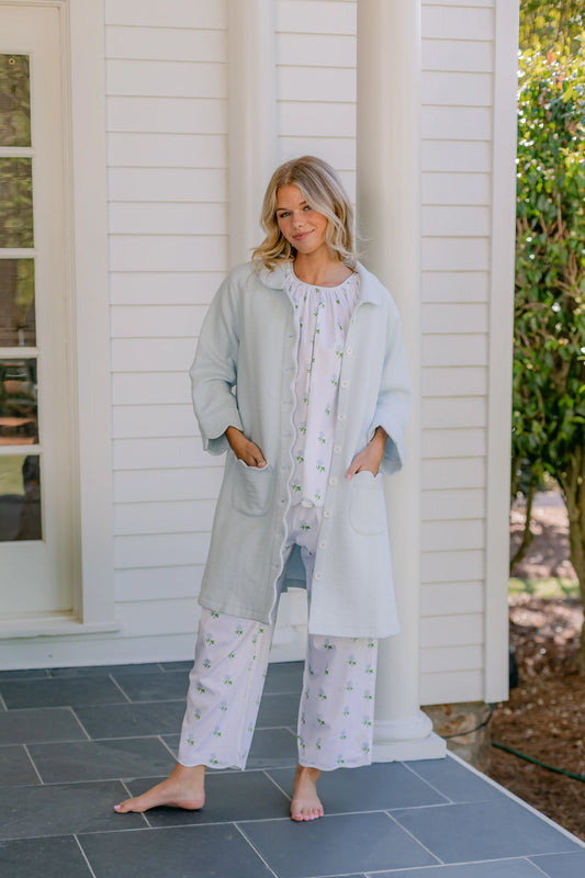 Quilted Scallop Button Front Robe