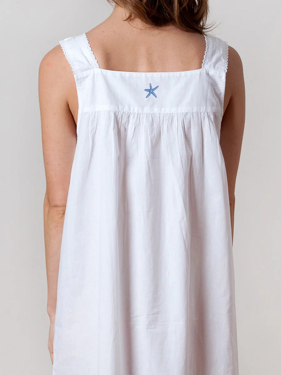Jacaranda Starfish White Cotton Nightgown, Embroidered