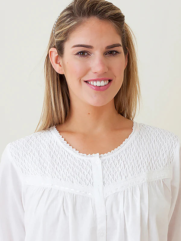 Jacaranda Liz White Cotton Nightgown, Smocking & Lace