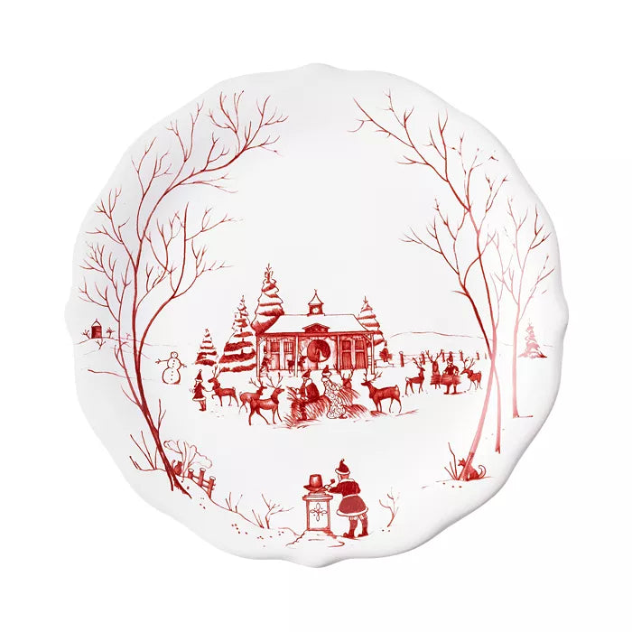Country Estate Winter Frolic "Mr. & Mrs. Claus" Ruby Party Plates, Set/4