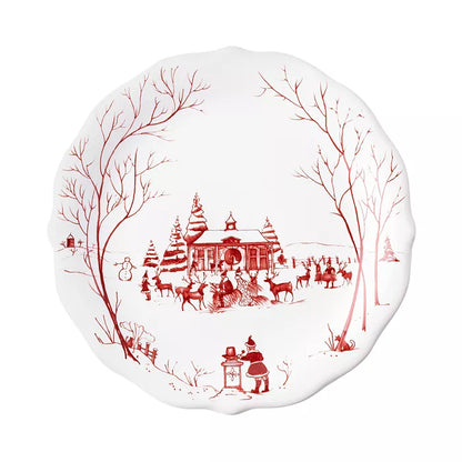 Country Estate Winter Frolic "Mr. & Mrs. Claus" Ruby Party Plates, Set/4