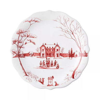 Country Estate Winter Frolic "Mr. & Mrs. Claus" Ruby Party Plates, Set/4