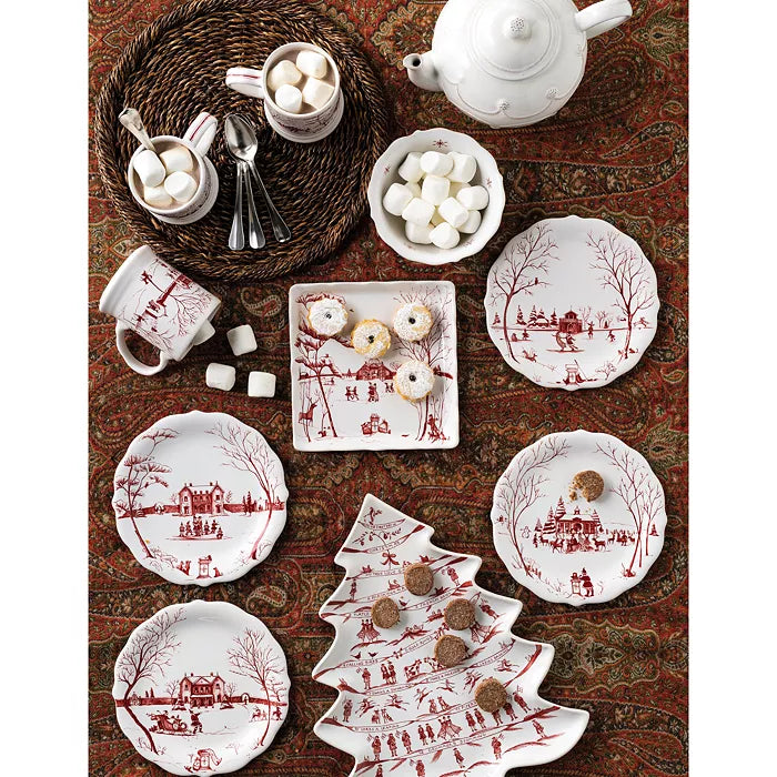 Juliska Country Estate Winter Frolic "Mr. & Mrs. Claus" Ruby Party Plates, Set/4 - La Petite Maison