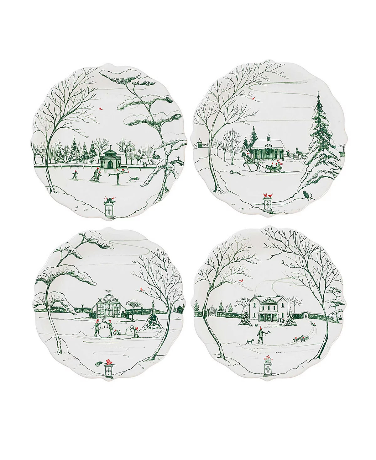 Juliska Country Estate Winter Frolic "Mr. & Mrs. Claus" Evergreen Party Plates, Set/4 - La Petite Maison