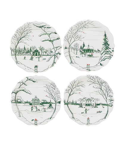 Juliska Country Estate Winter Frolic "Mr. & Mrs. Claus" Evergreen Party Plates, Set/4 - La Petite Maison
