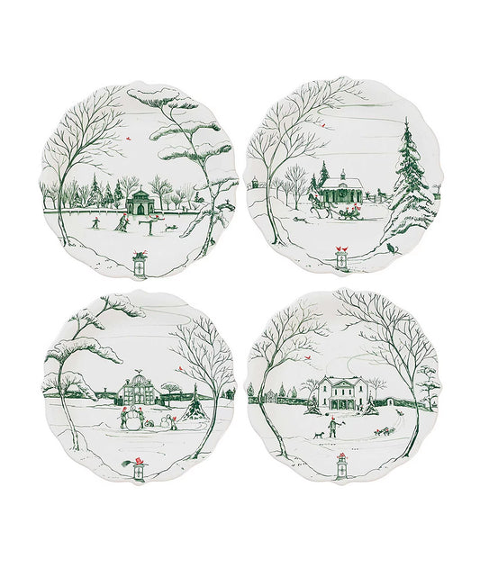 Juliska Country Estate Winter Frolic "Mr. & Mrs. Claus" Evergreen Party Plates, Set/4 - La Petite Maison
