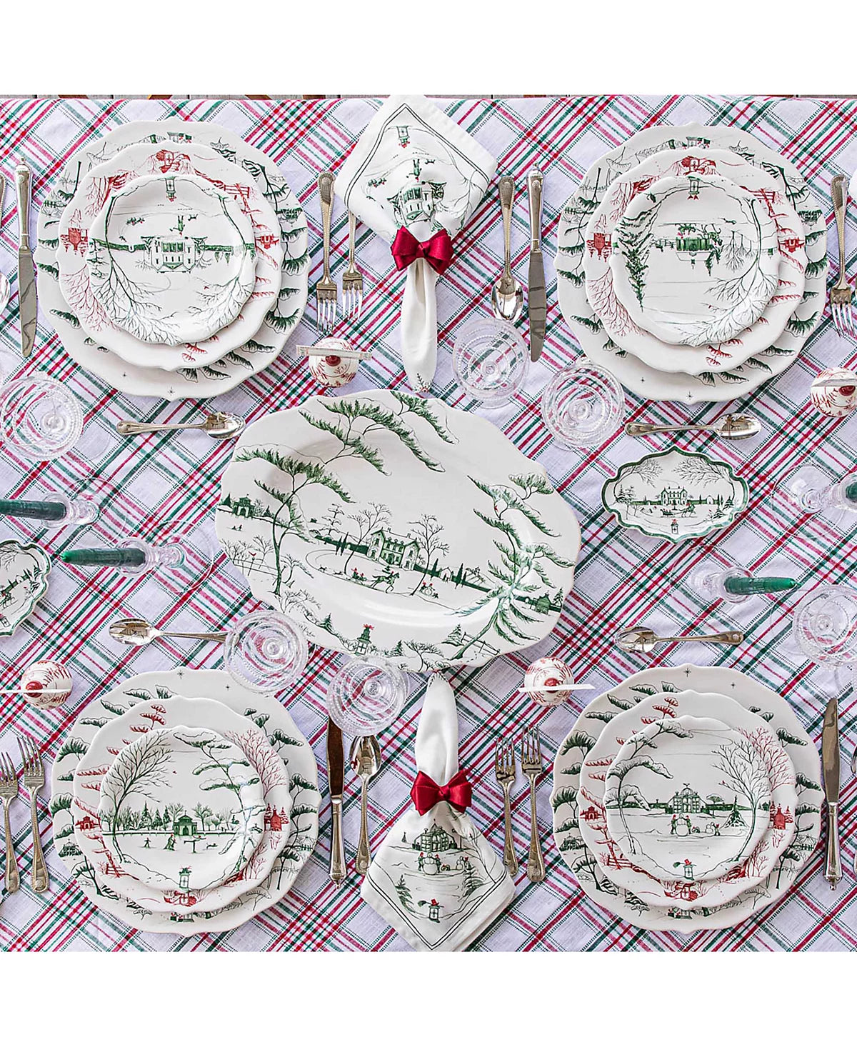 Juliska Country Estate Winter Frolic "Mr. & Mrs. Claus" Evergreen Party Plates, Set/4 - La Petite Maison