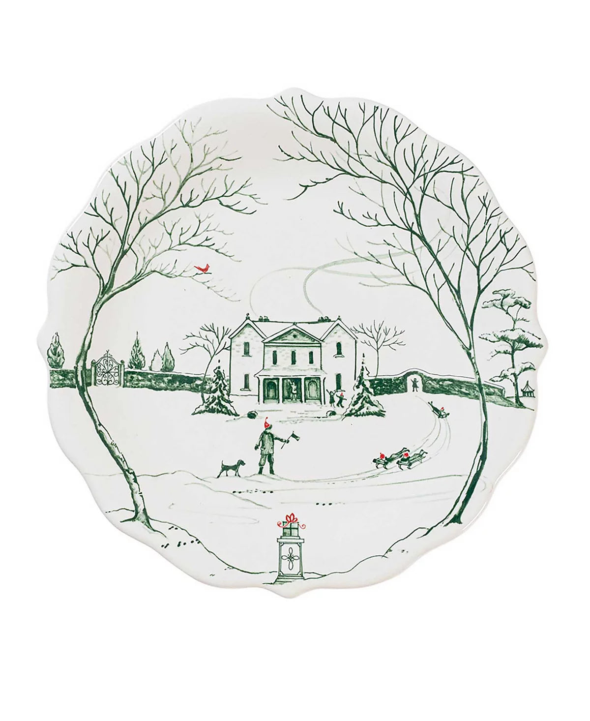 Juliska Country Estate Winter Frolic "Mr. & Mrs. Claus" Evergreen Party Plates, Set/4 - La Petite Maison