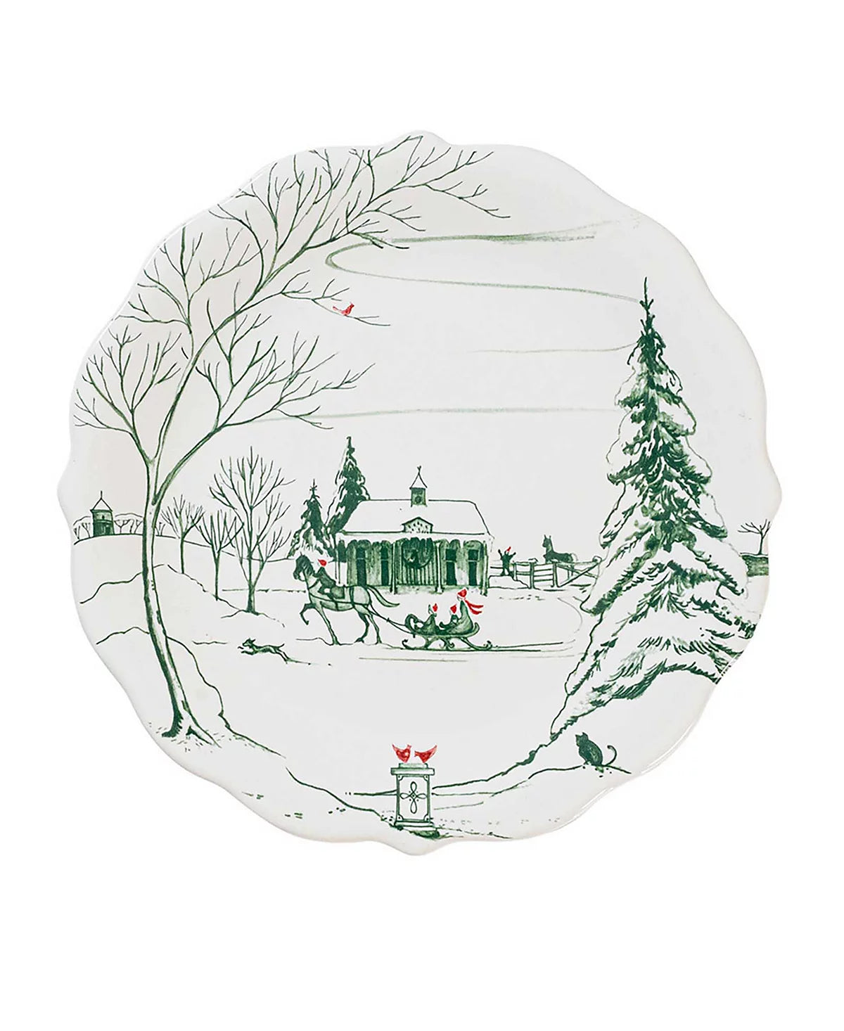 Juliska Country Estate Winter Frolic "Mr. & Mrs. Claus" Evergreen Party Plates, Set/4 - La Petite Maison