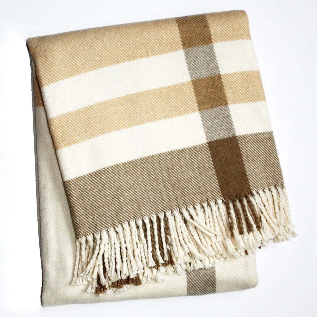 Large Plaid Throw- Cream/Beige