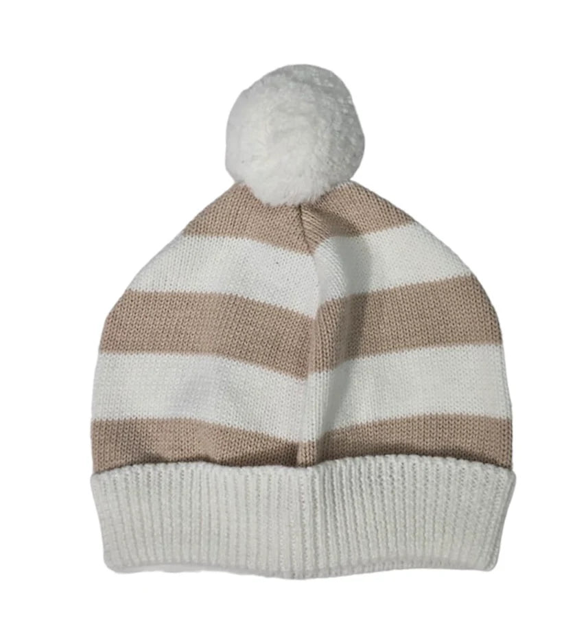Cotton Baby Hat With Stripes - Oatmeal