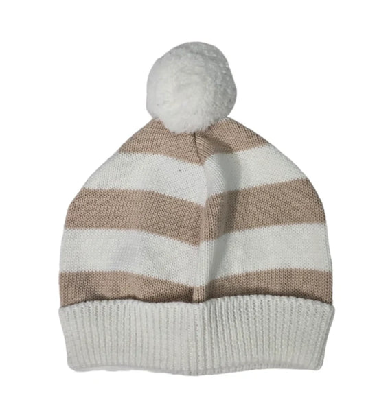 Cotton Baby Hat With Stripes - Oatmeal