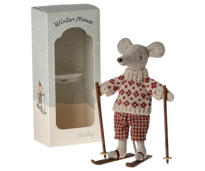 Maileg Winter Mouse with Ski Set, Mum
