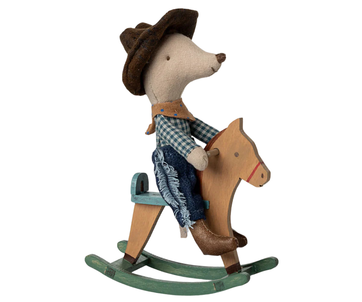 Maileg Cowboy Mouse on Rocking Horse - Little Brother