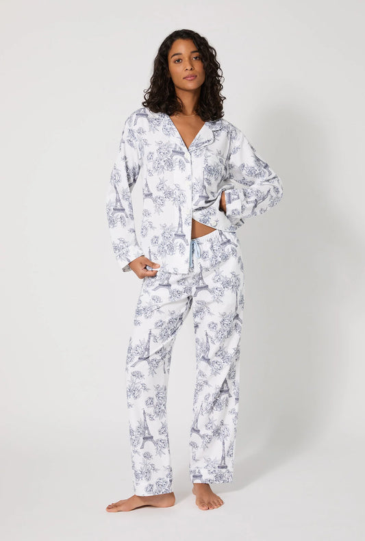 Bedhead La Belle Eiffel Long Sleeve Flannel PJ  PJ - White/Navy