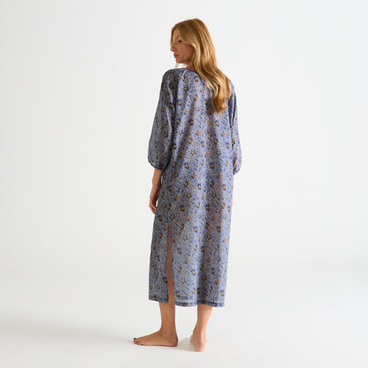 Laurence Tavernier India Long Nightdress - 3/4 Sleeve Bleu