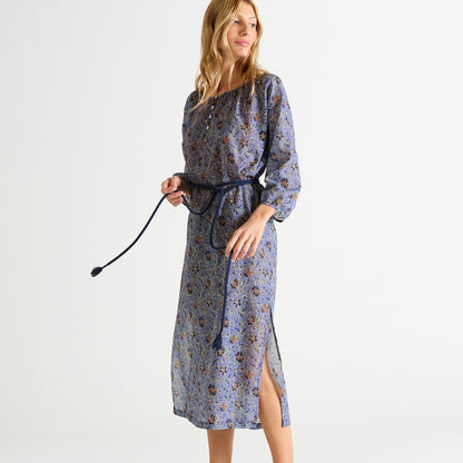 Laurence Tavernier India Long Nightdress - 3/4 Sleeve Bleu