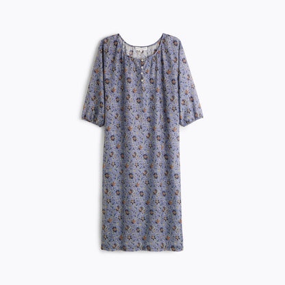 Laurence Tavernier India Long Nightdress - 3/4 Sleeve Bleu