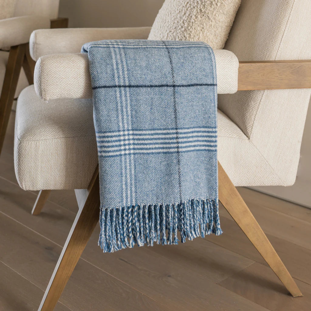 ASI Windowpane Plaid Multi stripes Throw - Denim, A Soft Idea