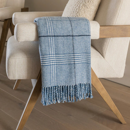 ASI Windowpane Plaid Multi stripes Throw - Denim, A Soft Idea