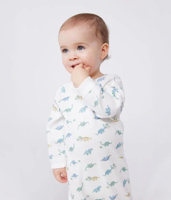 Petit Bateau Baby Boy Side Snap Dinosaur Footie