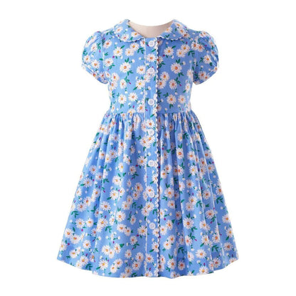 Rachel Riley Button Front Dress Blossom Blue - La Petite Maison Rachel Riley Button Front Dress Blossom Blue - La Petite Maison