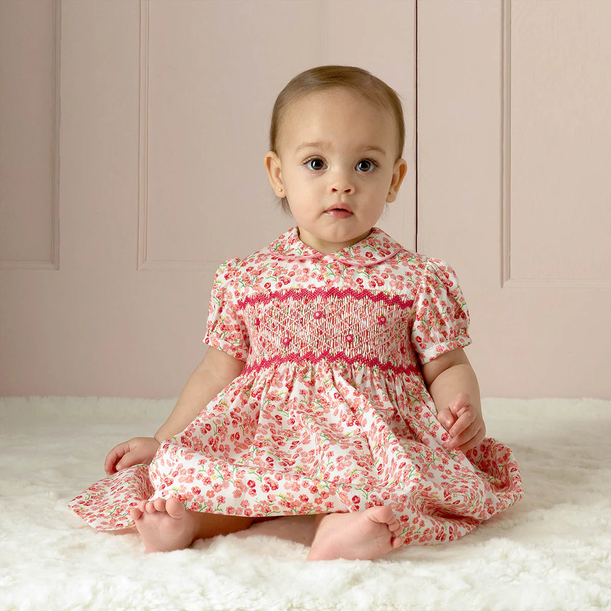 Rachel Riley Forget-me-not Smocked Dress & Bloomers, Pink - La Petite Maison