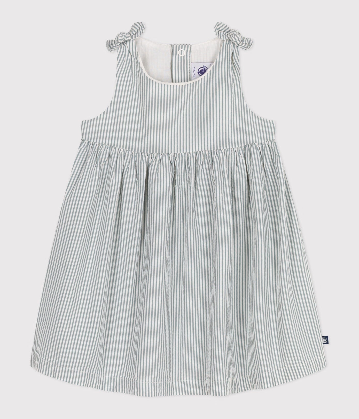 Petit Bateau Baby Girl Sleeveless Seersucker Stripe Dress - 18M