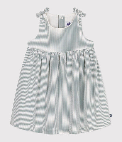 Petit Bateau Baby Girl Sleeveless Seersucker Stripe Dress - 18M