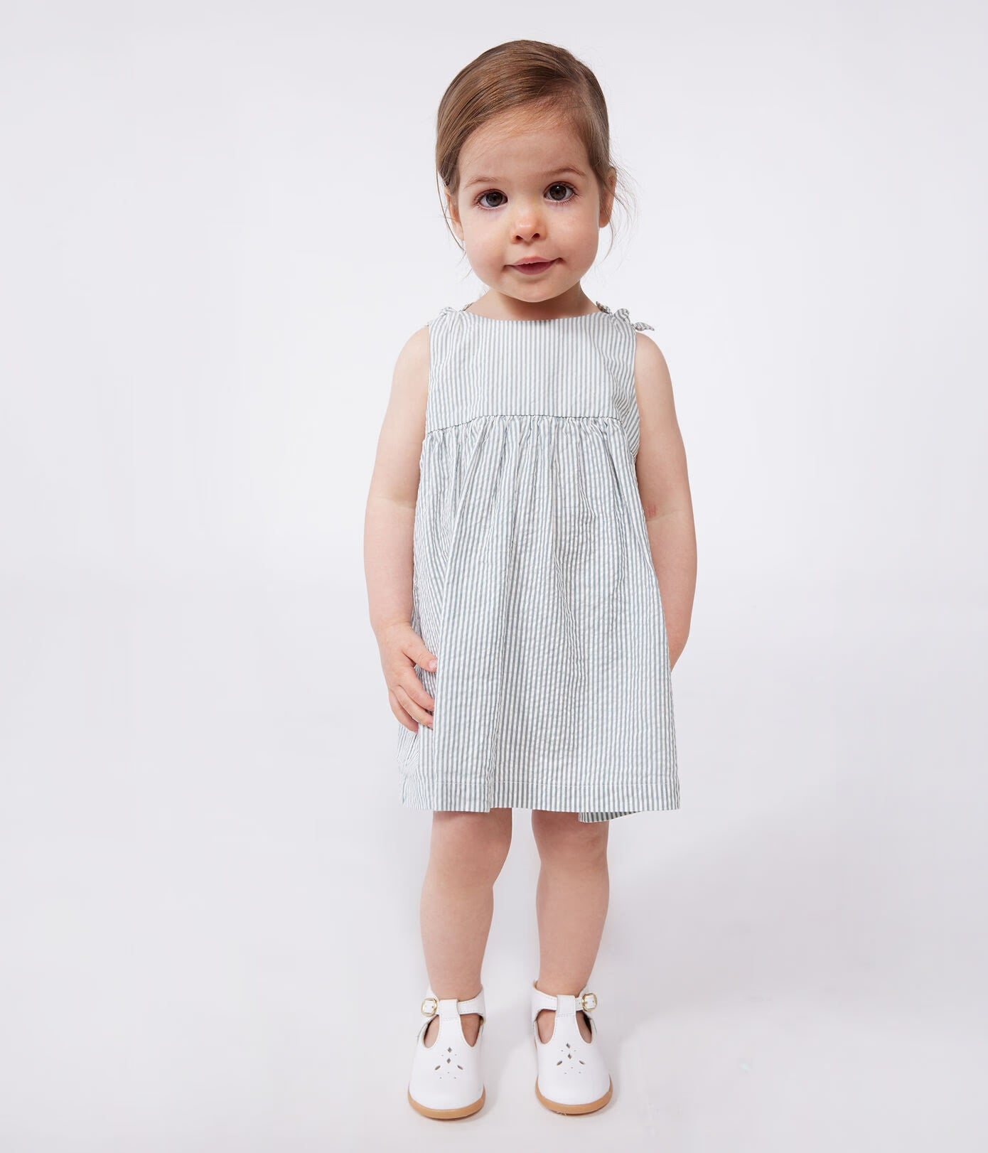 Petit Bateau Baby Girl Sleeveless Seersucker Stripe Dress - 18M