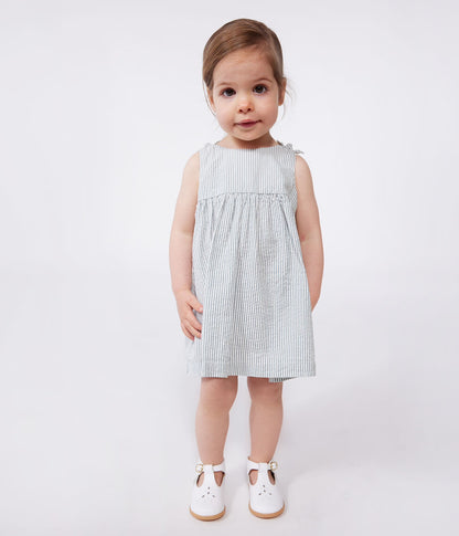 Petit Bateau Baby Girl Sleeveless Seersucker Stripe Dress - 18M