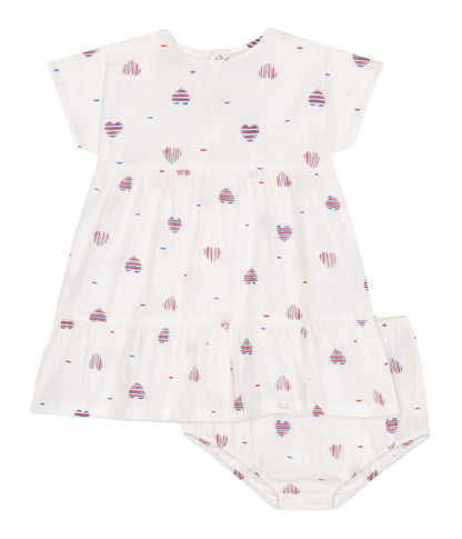 Petit Bateau Baby Girl Short Sleeve Stripe Hearts Dress & Bloomers