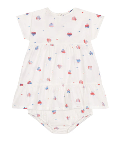Petit Bateau Baby Girl Short Sleeve Stripe Hearts Dress & Bloomers