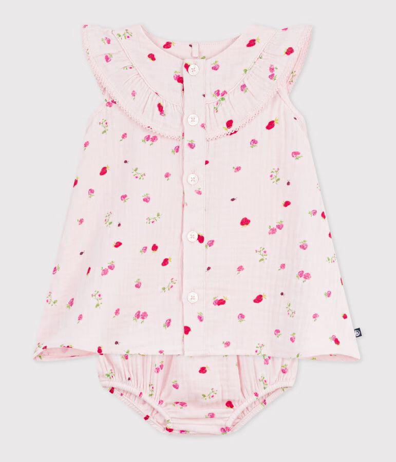 Petit Bateau Babies' cotton baby dress with bloomers, printed with flowers