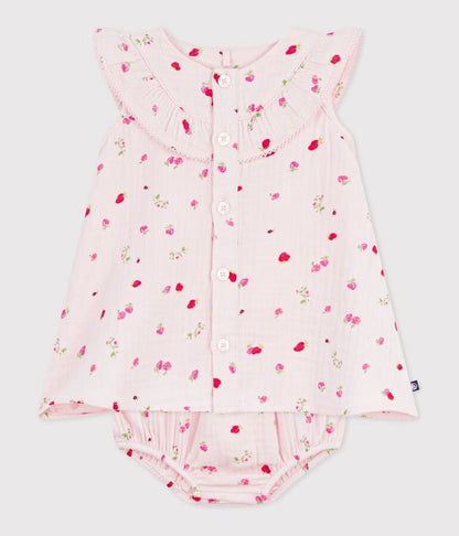Petit Bateau Babies' cotton baby dress with bloomers, printed with flowers