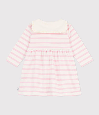 Petit Bateau Long Sleeve Breton Stripe Dress Pink-Cream