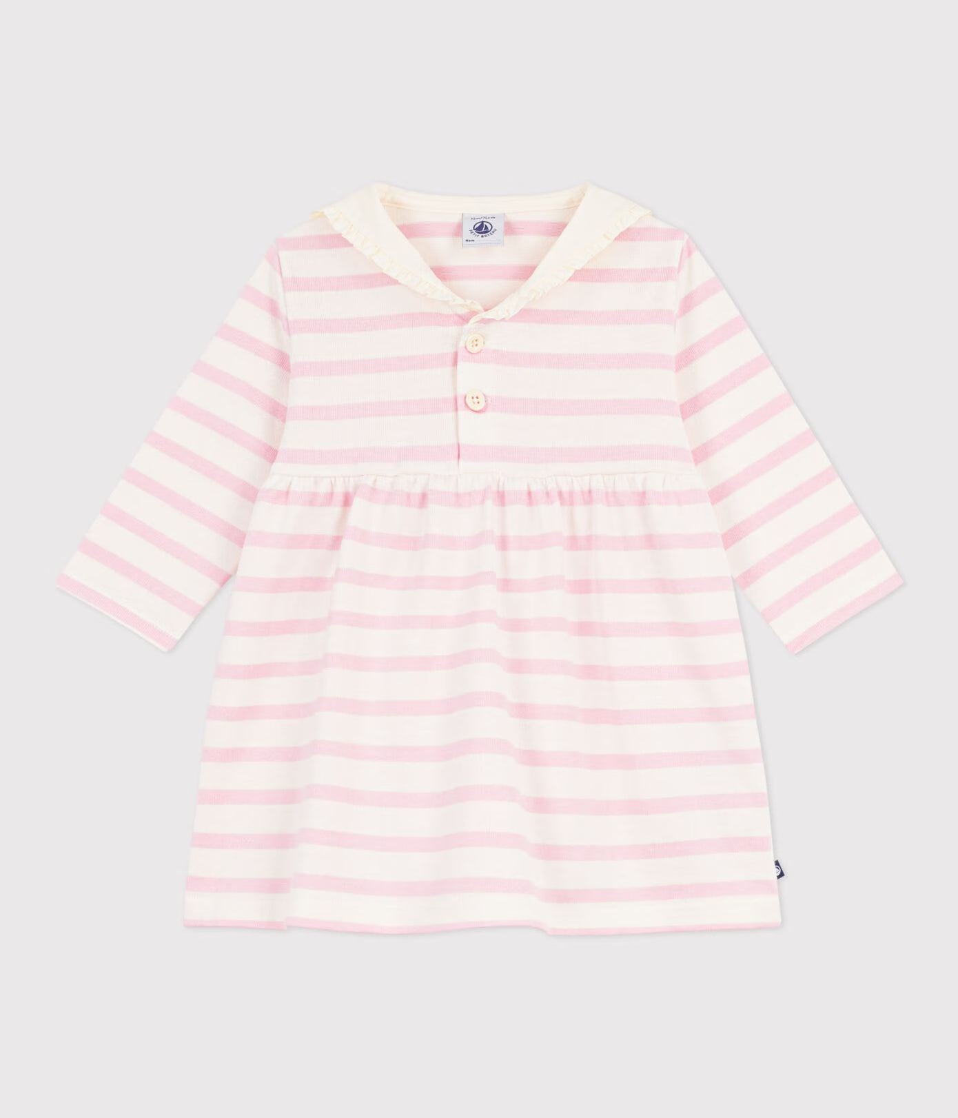 Petit Bateau Long Sleeve Breton Stripe Dress Pink-Cream