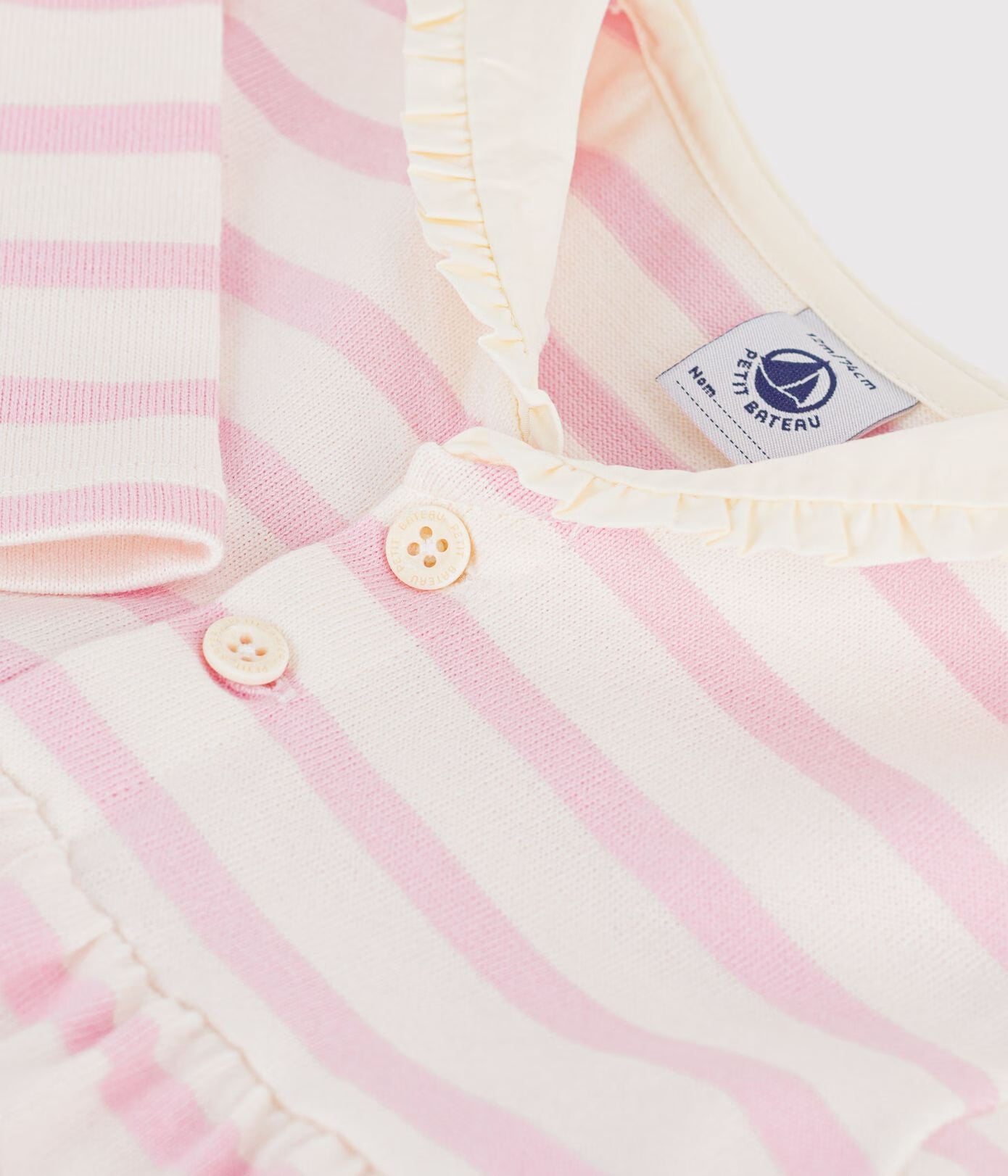 Petit Bateau Long Sleeve Breton Stripe Dress Pink-Cream
